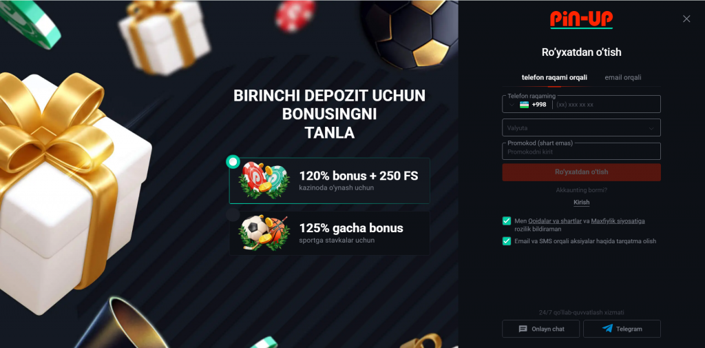 Pin Up регистрация — форма создания аккаунта в Пин Ап казино Узбекистан, быстрый вход Pin Up Casino