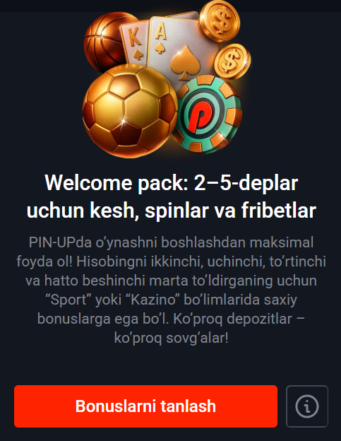 Pin Up ro'yxatdan o'tish bonusi